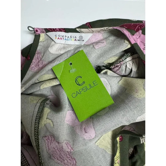 NWT Compania Fantastica Sheep Dog Print Green Smock Dress Size Small - Picture 6 of 11